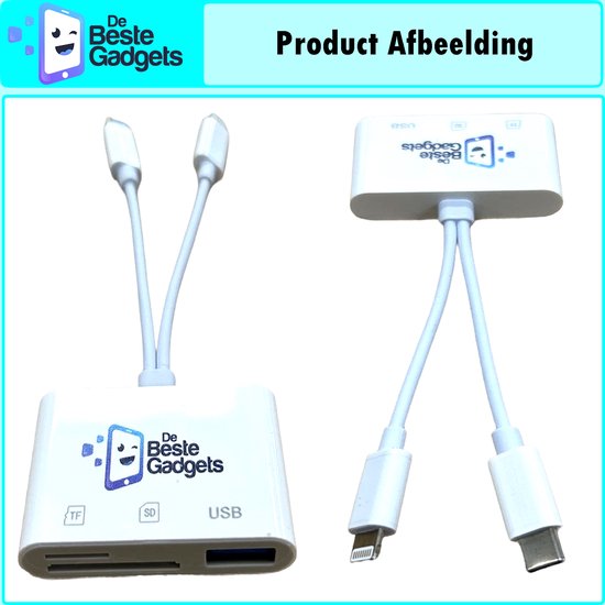 De Beste Gadgets Cardreader 3 in 1 - Lightning+USB-C Combi Kaartlezer geschikt voor iPhone en iPad en Android- Camera Connection kit