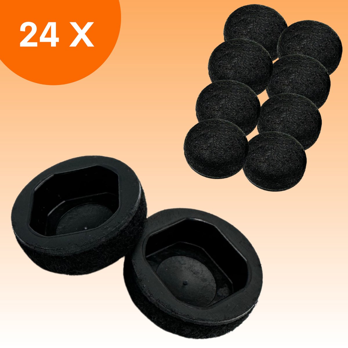 FLOOQ Pro Click-on pads navulset 35mm - Vervangbaar vilt - 24 Stuks - Zwart