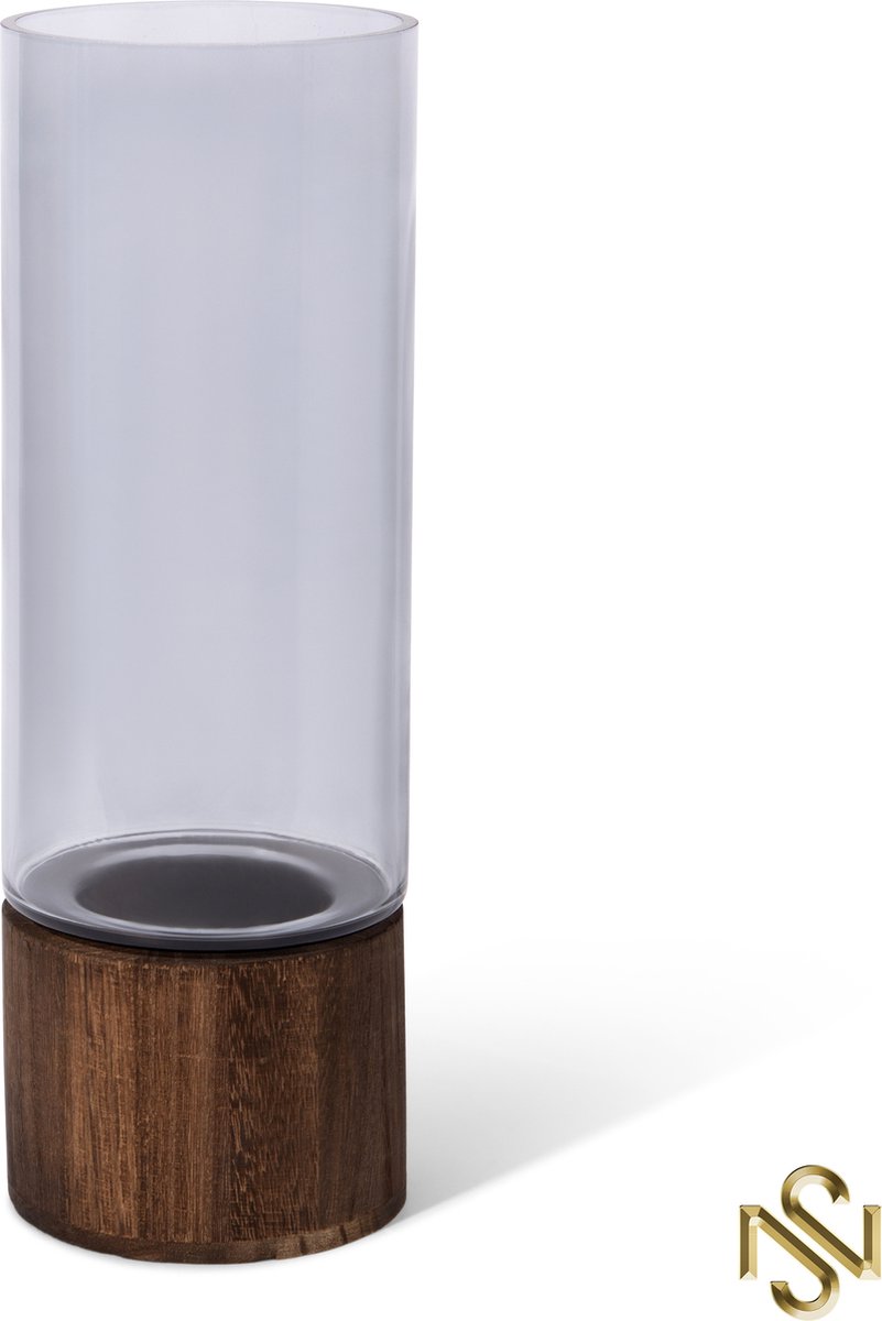 San Naila- Emory Windlicht- Hout- Glas- Decoratief
