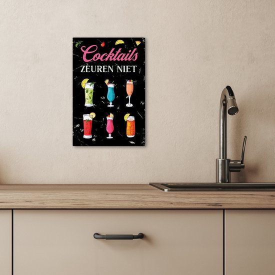 Peinture sur toile 20x30 cm - Décoration murale Cocktail - Rose - Blauw - Été - Décoration murale pour bar et pub - Accessoires de décoration de Cuisine - Peintures - Panneaux muraux - Cadeau pour femme - Cadeau pour homme