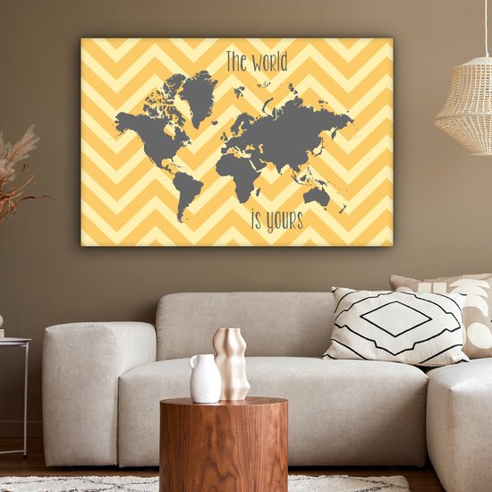 Peintures sur toile - Wereldkaart - Grijs - Motif - 150x100 cm - Décoration murale