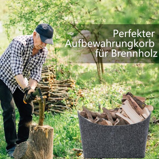 Creative Home Grote Haardmand Houtmand Brandhoutmand | 60 x 45 x 50 cm ( /-2cm) | Opslag Ovale Rieten Mand voor Brandhout/Hout | Bruine Dikke Rieten Brandhoutmand met Jute Inleg Houten Draagtas