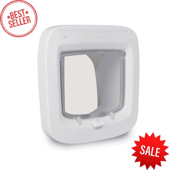 Goodivery Kattenluik met microchip - Kattenluik met chipherkenning - Kattenluik met chip - Kunststof - Wit - Weersbestendig - Met 4 standen manueel in te stellen