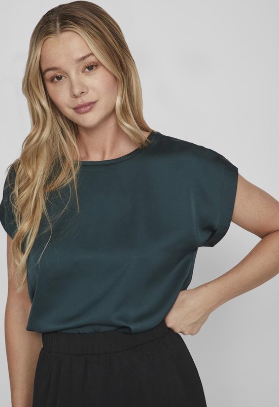 Vila VIELLETTE SS SATIN TOP - Ponderosa Pine Vert Foncé