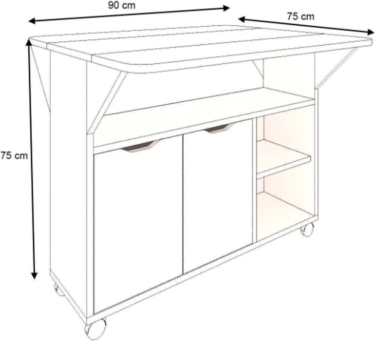 Moka Park - Kast met Tafel - Keukenkast - Keukentafel - Opklapbaar Tafel - Keuken Tafel - Praktisch Kast - Rechthoek Tafel - Kast met Wielen - Zwart