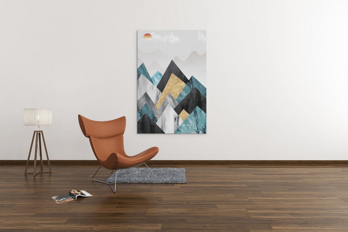 Trendex Global Canvas Schilderij - Abstract Bergen - Kunst - Wanddecoratie - 90x60x2 cm Grijs