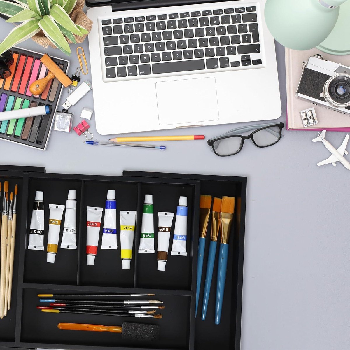 Relaxdays bestekbak met 5-7 vakken HBD 5 x 37 x 28 cm bestek organizer voor knutselspullen en schrijfwaren zwarte lade organizer
