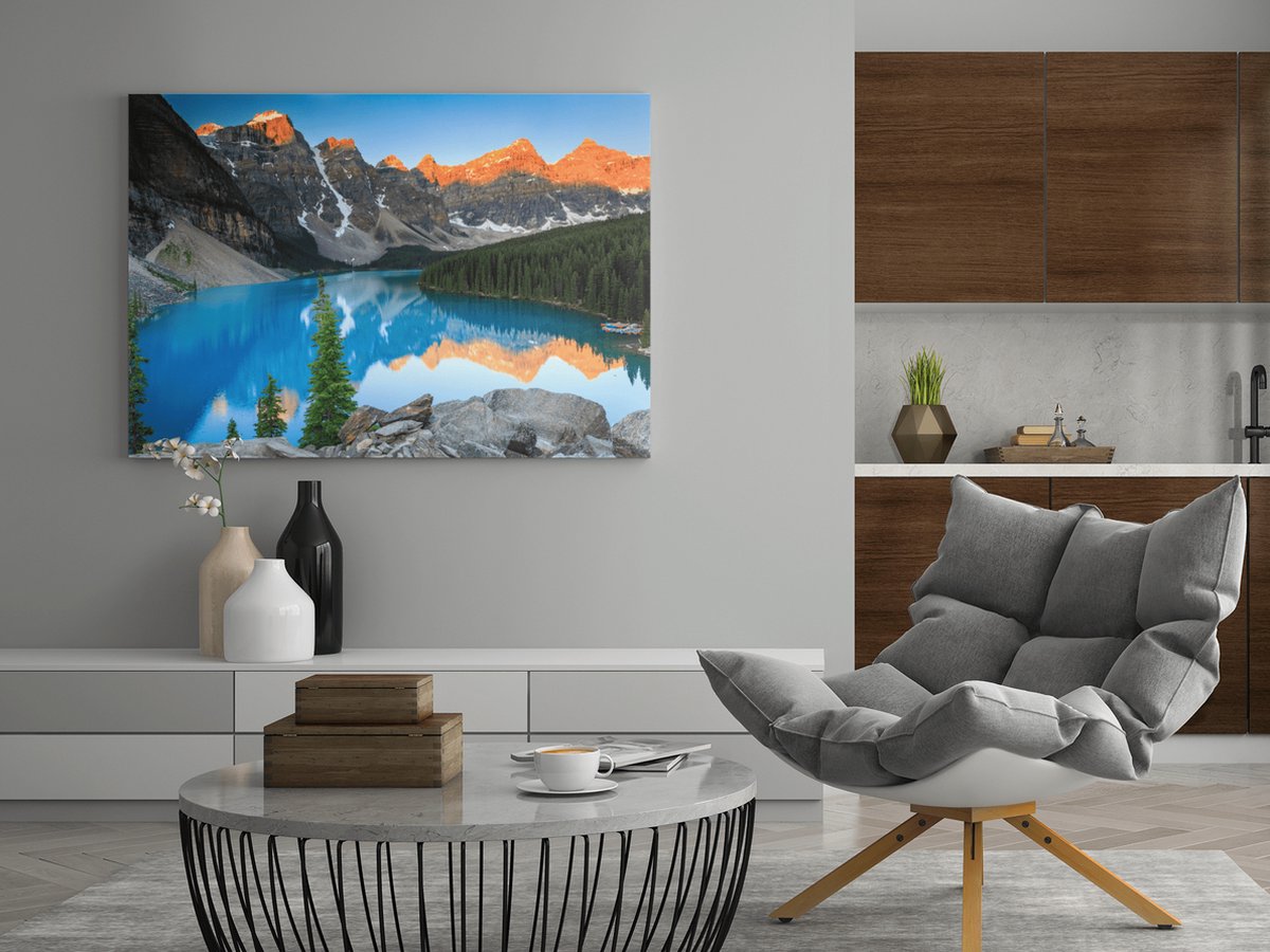 Trendex Global Canvas Schilderij - Landschap - Meer en Bergen - Natuur - 60x40x2 cm Meerkleurig