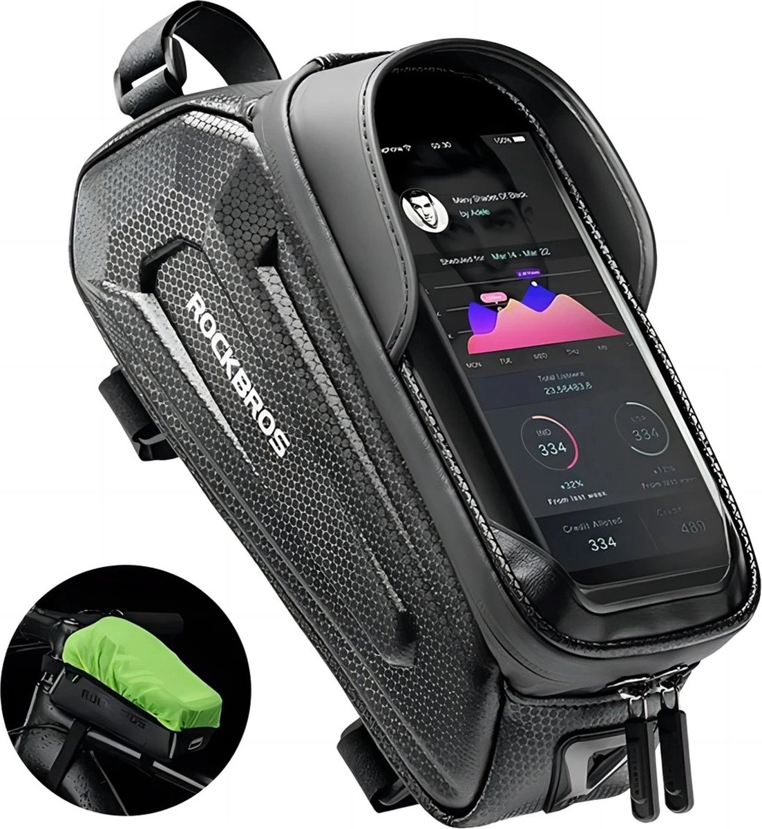 Rockbros Frametas Fiets - Telefoonhouder Fiets - Waterdicht - Regenhoes - Smartphones tot 6,8 inch - Zwart