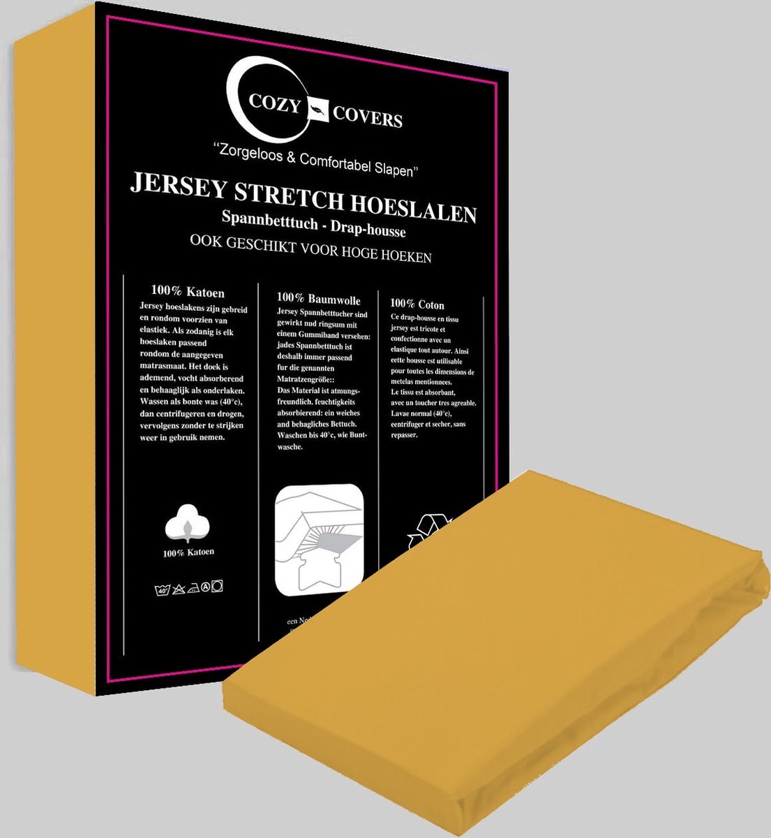 Cozy covers Jersey hoeslaken 100% katoen 140x200 cm - rondomelastiek + 30 cm matrasdikte - Okergeel