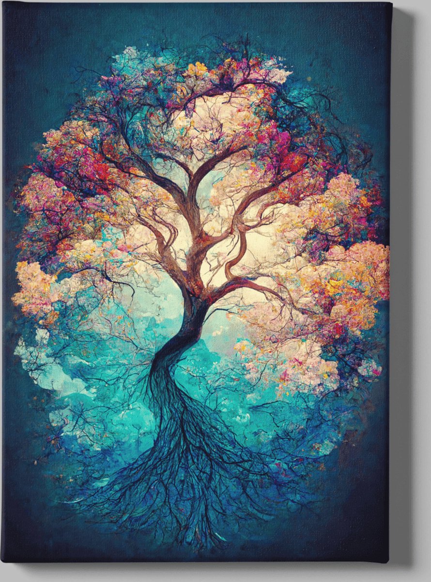 Trendex Global Canvas Schilderij - Boom - Abstract - Kleurrijke Boom - Wanddecoratie - 120x680x2 cm