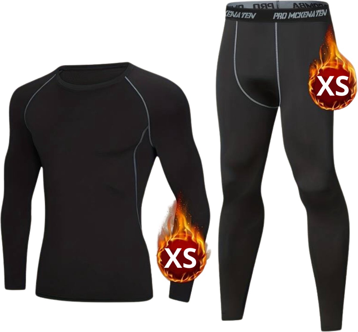 Nivard Thermokleding – Thermo – Thermoshirt – Thermobroek – Beenverwarmers – Heren – Fleece – Set – Broek + Shirt – Grijs – Maat XS