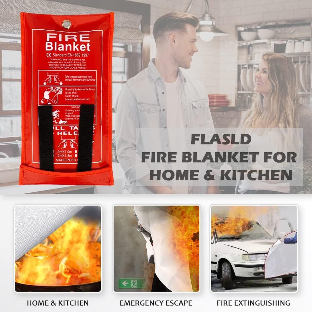 Set Di 5 Coperte Antincendio Di Emergenza - Protezione Ignifuga Fino A 580°C - Per Cucina, Auto, Campeggio