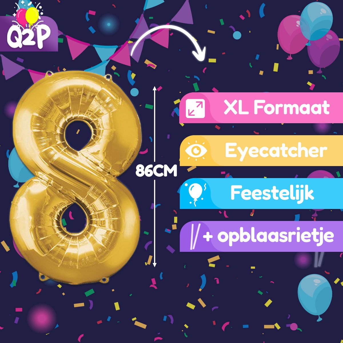 Cijfer Ballonnen Ballon Cijfer 8 Verjaardag Versiering Feest Helium Ballonnen Cijferballon Folieballon Goud Xl Formaat — afbeelding 2