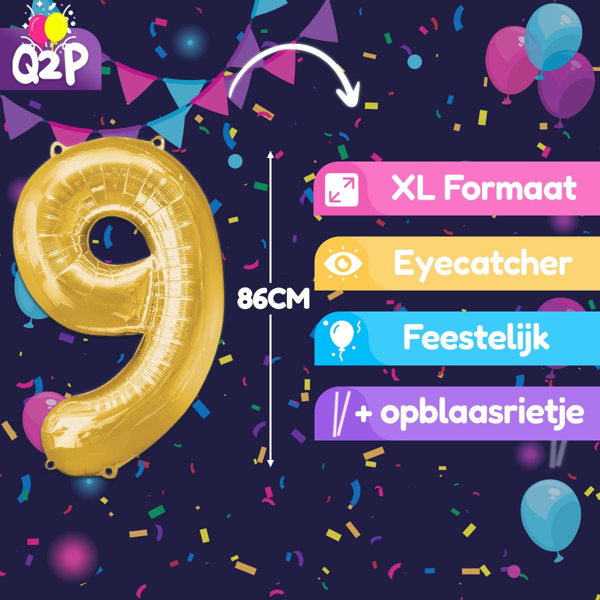 Cijfer Ballonnen Ballon Cijfer 9 Verjaardag Versiering Feest Helium Ballonnen Cijferballon Folieballon Goud Xl Formaat — afbeelding 2