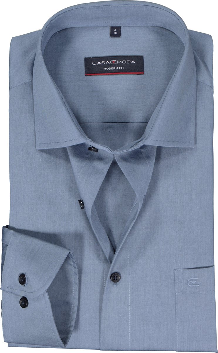CASA MODA modern fit overhemd - popeline - blauw - Strijkvrij - Boordmaat: 42 (EU maat: L)