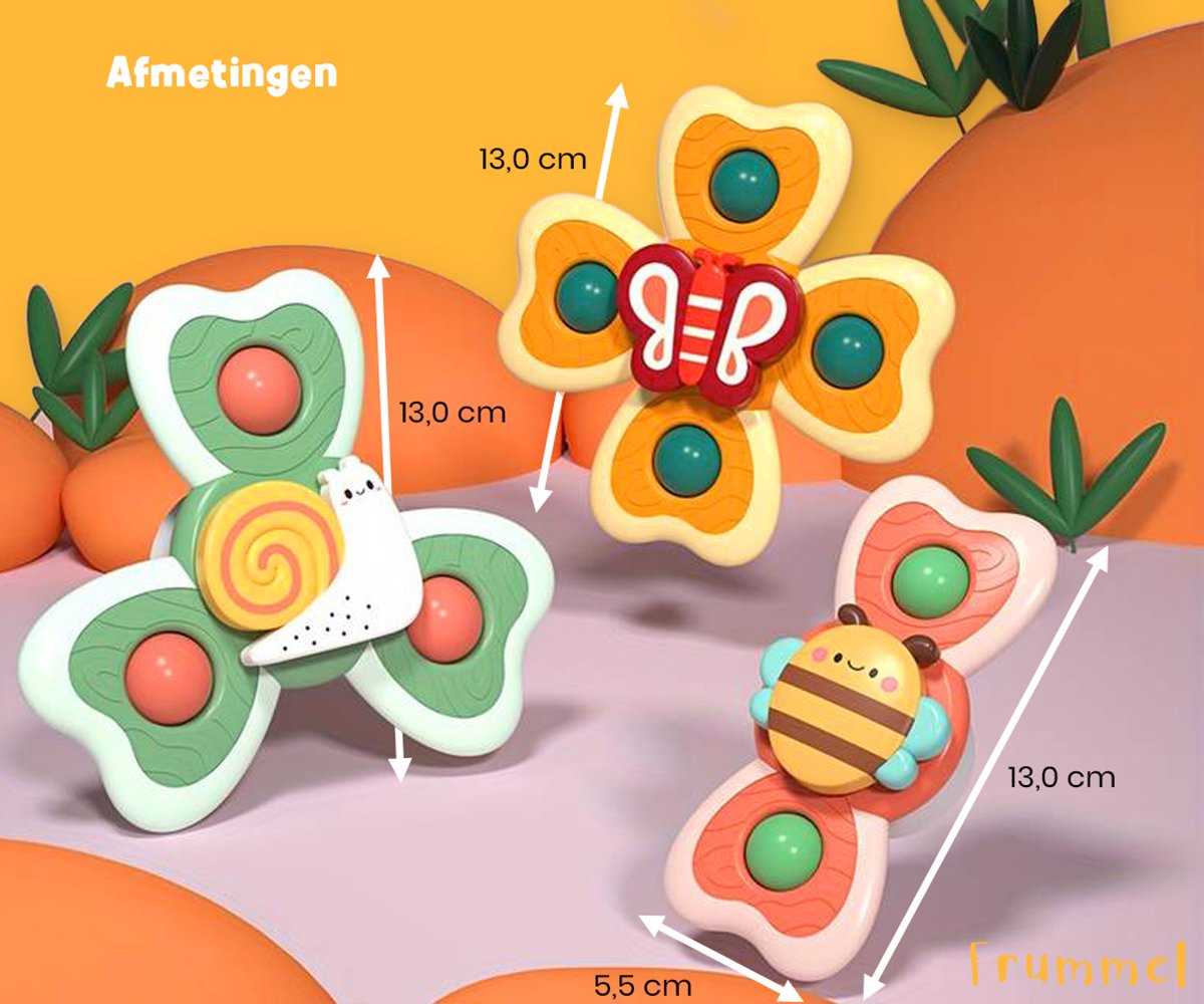 Frummel Fidget Spinners XL met Zuignap - Badspeelgoed - Sensorisch speelgoed - Fidget Toys - Badspinner - Fidget Spinner voor op Autoraam - Buitenbeestjes - 3 stuks — afbeelding 9