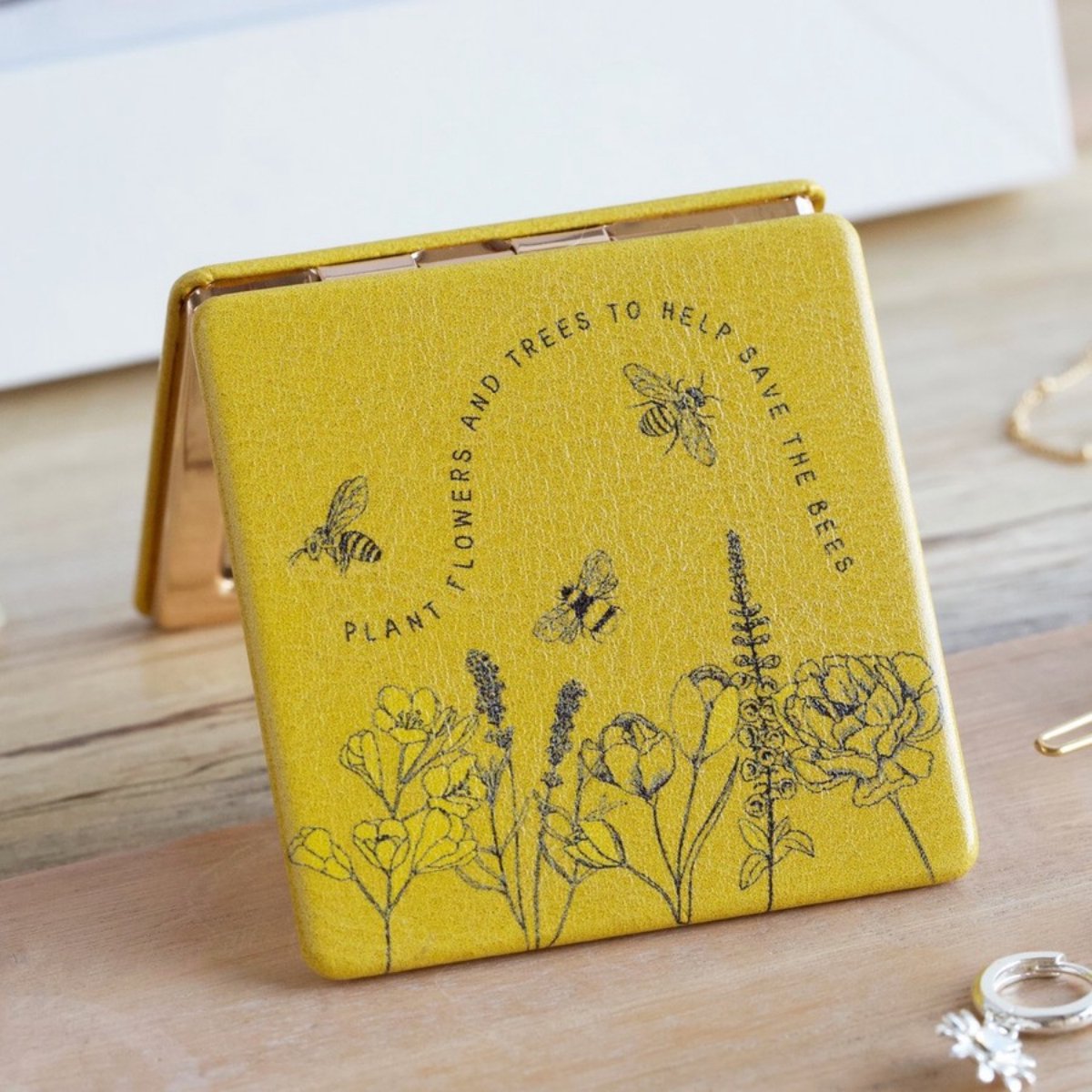 Goedkoopste Bijen en Wilde Bloemen Compact Spiegel - Make Up Spiegel - Vierkant