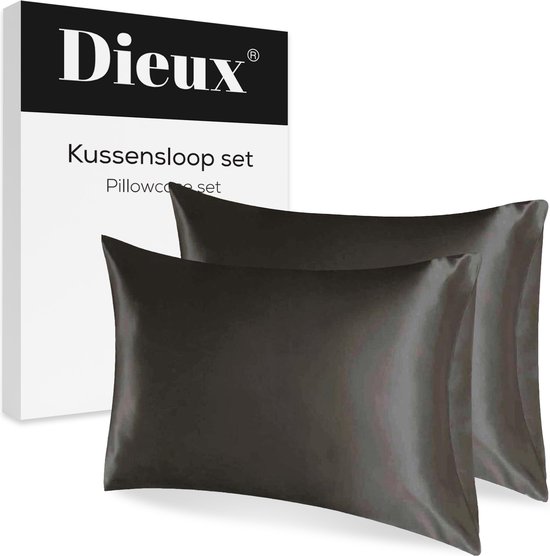 Dieux® - Luxe Satijnen Kussensloop - Zwart - Kussenslopen 60 x 70 cm - set van 2 - Kussensloop Satijn - Anti allergeen - Huidverzorging - Haarverzorging
