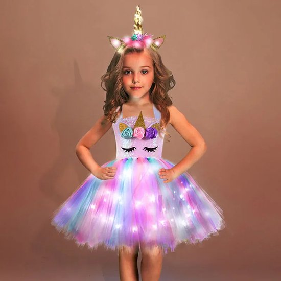 Unicorn Jurk Met lichtjes Jurkje Kinderen Kleding Meisjes Sierlijk Kids. bol