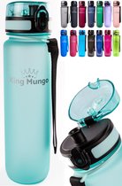 Drinkfles 1 Liter Vaatwasserbestendig - BPA vrij 100% Lekvrij - King Mungo Waterflessen Volwassenen Drinkflessen Kinderen - Lichtblauw - Waterfles 1 liter Drinkbus