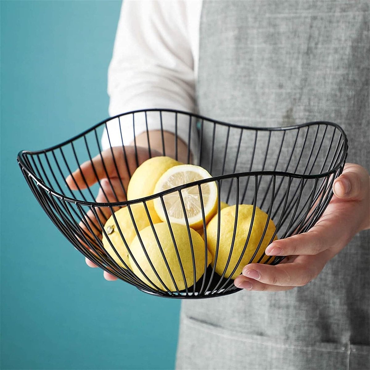 Fruitmand van ijzer, rond, 26,7 x 12,2 x 10 cm, zwart
