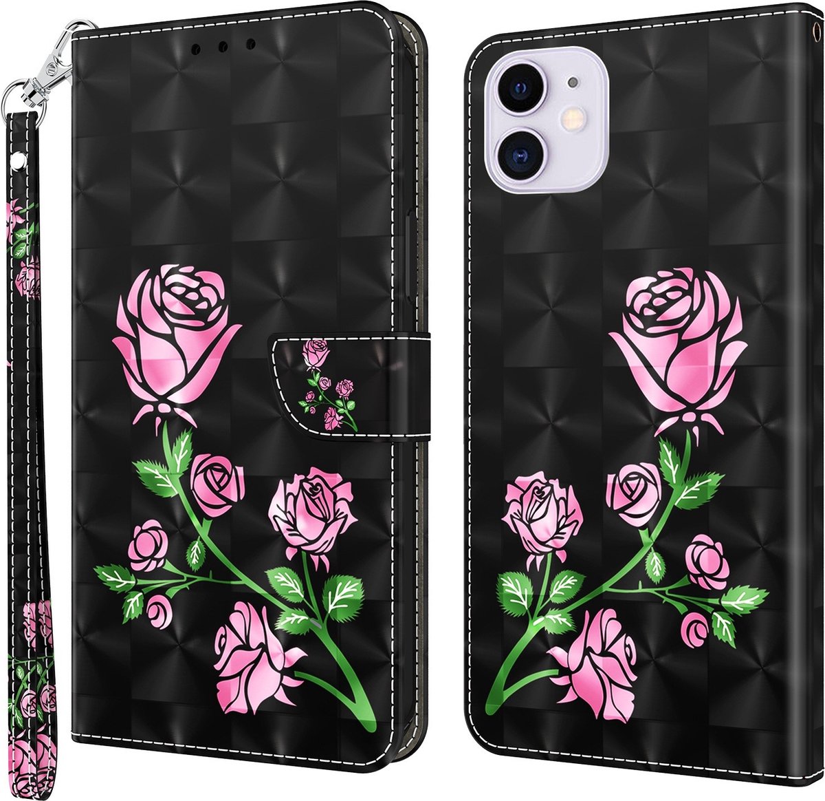 Cityhoesje-iPhone 11 Bookcase – 3D Print Couple Roses