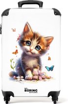 Bol.com NoBoringSuitcases.com® - Kinderkoffer - Kindertrolley - Portret van een kitten omringd door vlinders - Handbagage koffer... aanbieding