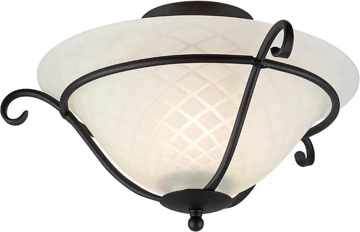 Elstead Lighting LED Plafondlamp Torchiere | 1X E27 Max 60W | Dimbaar | Black/ Opal Etched Glass
