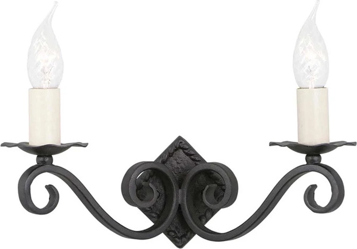 Landelijke Wandlamp - Steady Lighting - Metaal - Landelijk - E14 - L: 13.5cm - Voor Binnen - Woonkamer - Eetkamer - Zwart