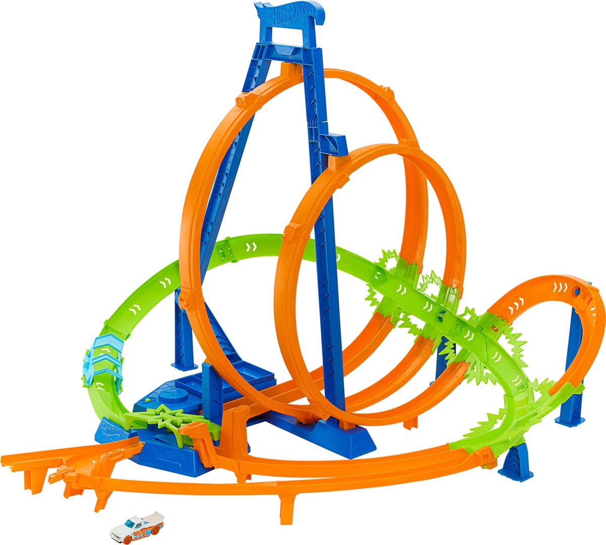 Hot Wheels - Baanset - Met 5 crashzones - Met gemotoriseerde booster en 1 Hot Wheels auto - Racebaan