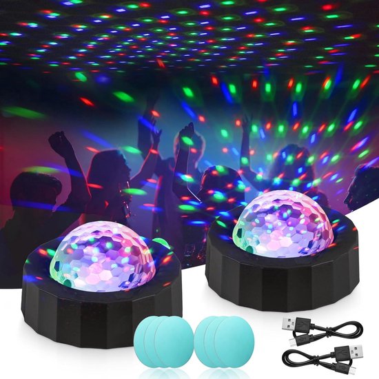 Litake Disco Ball Disco Light Newest 6W Party Lights DJ Stage Lighting 7 Colours Music Controlled Remote Control LED Patry Lamp for Kids Party Halloween Christmas Pack of 2