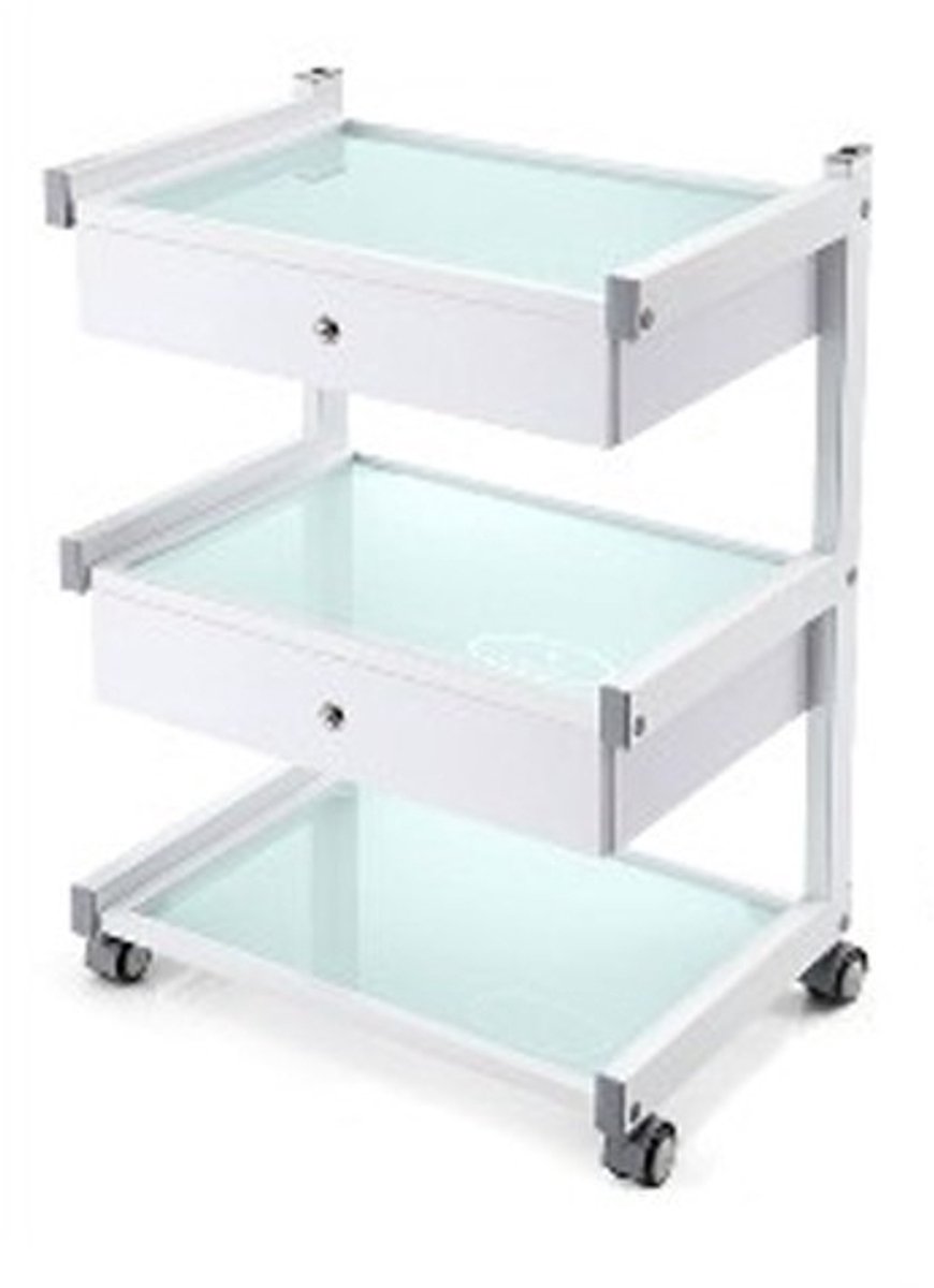 Cosmetic Table With 3 Shelves And 2 Drawers | Verrijdbare Werktafel Voor Tattoo PMU En Beauty | Mobiele Trolley Met Opbergruimte Voor Tools Supplies En Apparatuur | Geschikt Voor Salon Behandelruimte Shop En Creatieve Studio | Dagelijks Gebruik