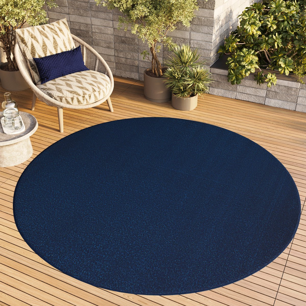 Tapiso Mono Rond Vloerkleed Navy Laagpolig Effen Tapijt Maat- 160x160