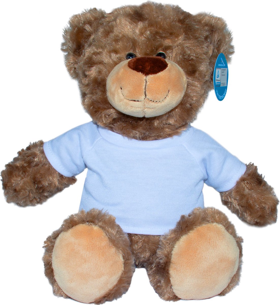 Beer Bodo - knuffelbeer - bruine teddybeer - wit T-shirt - 30 cm - gekrulde pluchen vacht - MiniFeet® - mbw®