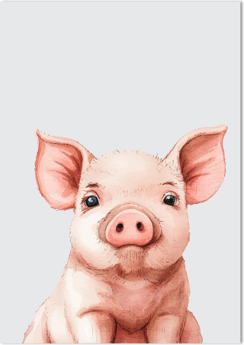 Biggetje Poster 70 x 50 cm - Poster Kinderkamer - Dierenposter - Babykamer decoratie