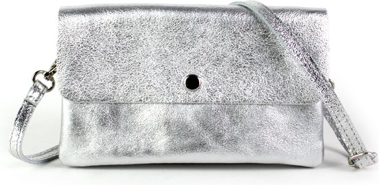 Sac bandoulière en cuir métallisé avec 3 compartiments Argent - Made in Italy