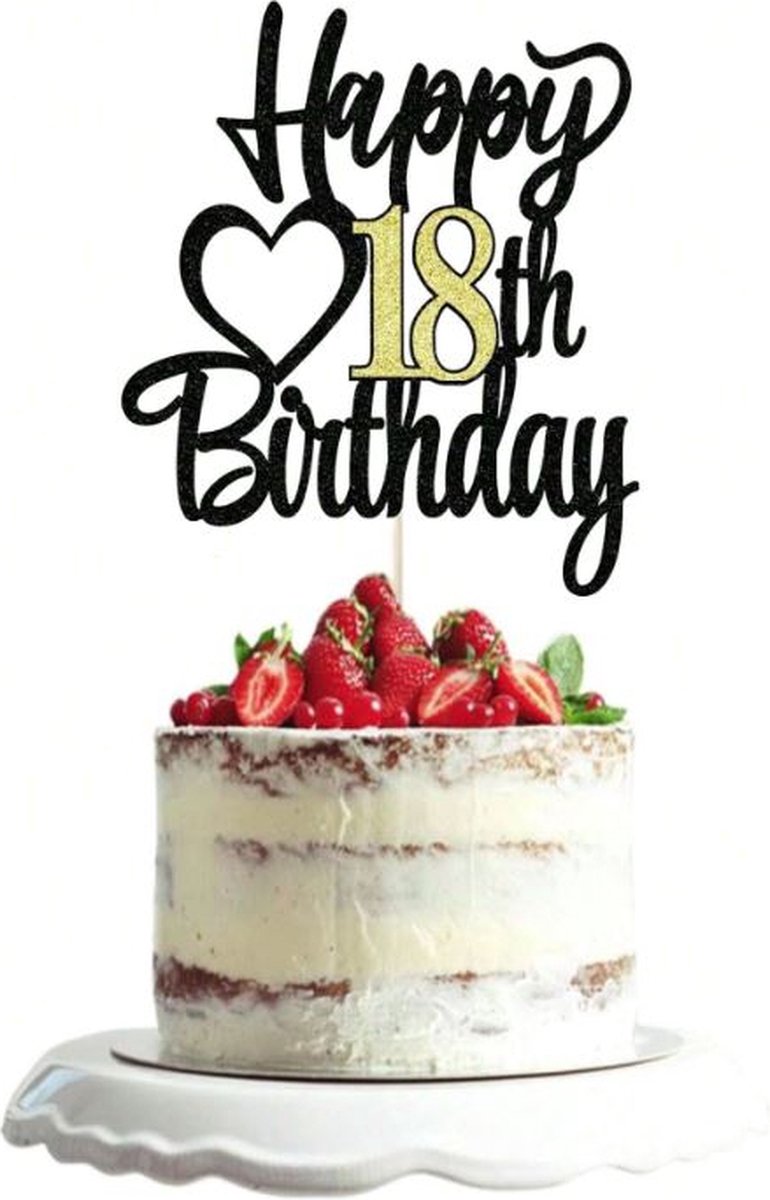 Jealie Taarttopper 18 jaar - Happy Birthday decoratie - Goud Zwart