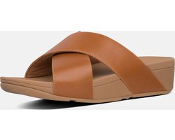 FitFlop Lulu Cross Slide Sandals Leather Dames Sandalen - Light Tan