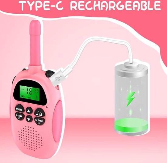 Kidsfun 2 × walkietalkie voor kinderen, USB-oplaadbaar, buitenspeelgoed, walki-talki met zaklamp, cadeau voor jongens en meisjes vanaf 3 jaar, 3 mijl bereik voor winkelen, outdoor en kamperen