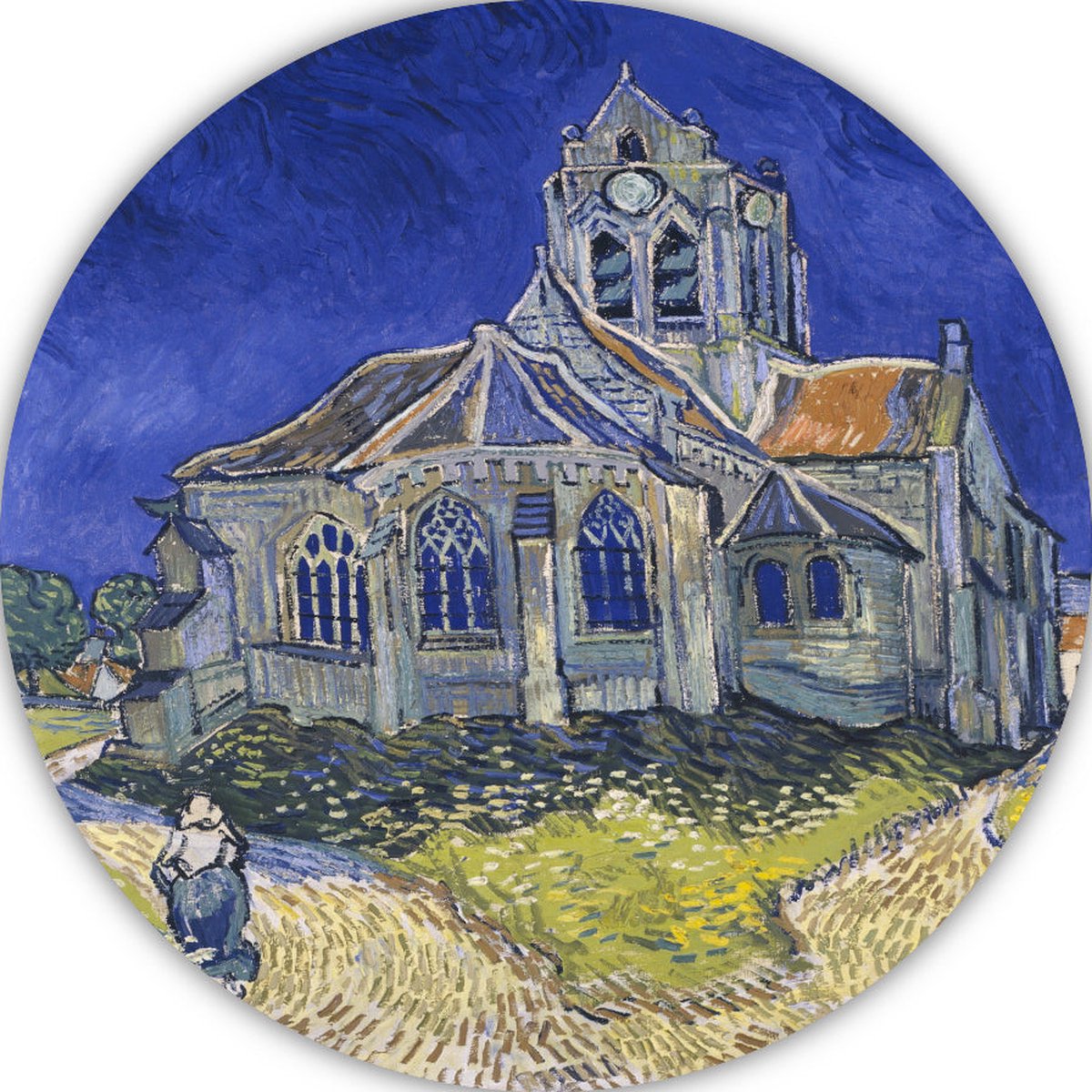 De kerk van Auvers - Vincent van Gogh rond schilderij - Kerk wandschaal - Rond schilderij