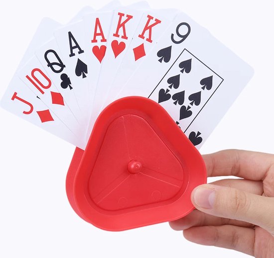 Foto: Speelkaarthouder driehoek klem voor kaarten handsfree kaarten kinderen kaarten vast houden hulp voor 10 tot 12 kaarten rood 8x2 5cm