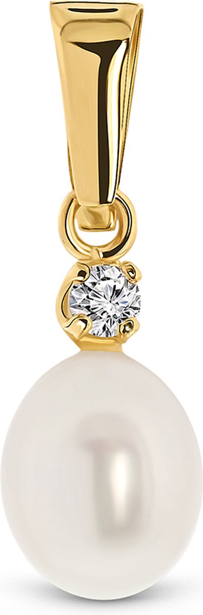 Miore Pure Ketting met Hanger Dames - 14 Karaat Goud - Met Zoetwaterparels - Handgemaakt- 21 mm