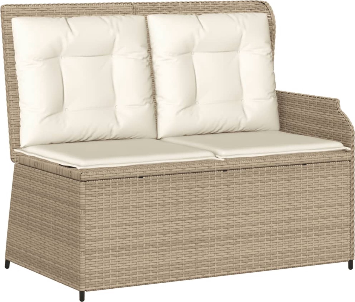 vidaXL - Tuinbankje - verstelbaar - met - kussens - poly - rattan - beige