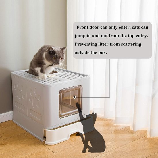 Petphabet Grote kattenbak met afdekking, 63 x 48 x 43 cm, XXL Jumbo kattenbak met capuchon, met deksel, dak voor grote kattenrassen, groen