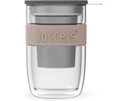 Theeglas, Theebeker, 0.38 L, Incl Filter en Deksel, Dubbelwandig, Taupe - Boddels | Seev