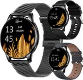 Kiraal Valencia AMOLED Smartwatch voor Dames - RVS, Lederen en Siliconen Bandje - Hartslagmeter - Stappenteller - Slaapmonitor - Multisport - Compatibel met Android en iOS - Zwart