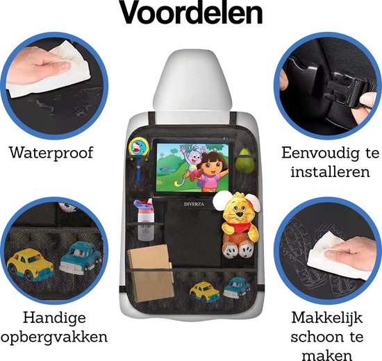 DIVERZA Auto Organizer - 2 stuks - Luxe Autostoel Beschermer - Met Tablet Houder Voor Kinderen van DIVERZA — afbeelding 3
