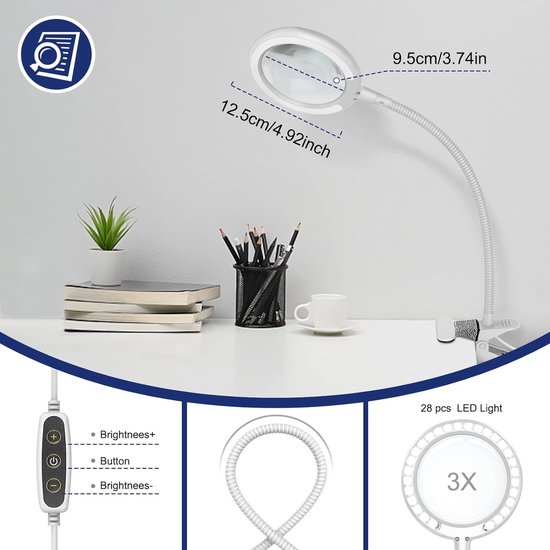 Vergrootglas met 36 ledlampjes, 5 x 15 x grote hands-free leesloep, USB- oplaadbaar, met flexibele zwanenhals, voor senioren, kinderen, hobby's, juweliers, naaien, repareren, inklapbare standaard voor