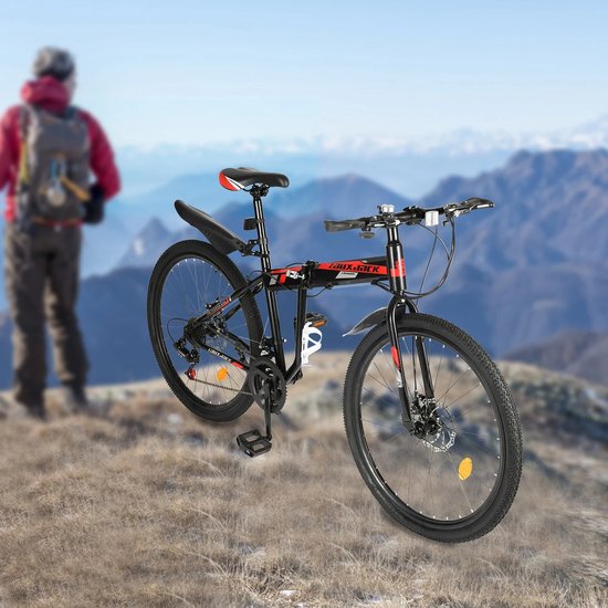 Gran Vida® - Mountainbike - Opvouwbaar - 26" - 21 Snelheden - Zwart/Rood - Koolstofstaal — afbeelding 4